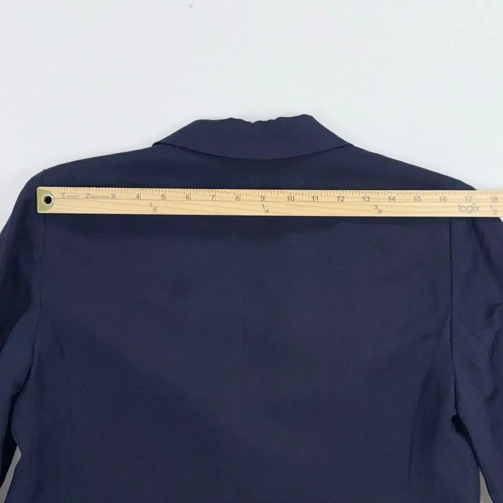 Ann Taylor Classic Linen Blend Blazer Jacket Women's 6 Navy Blue